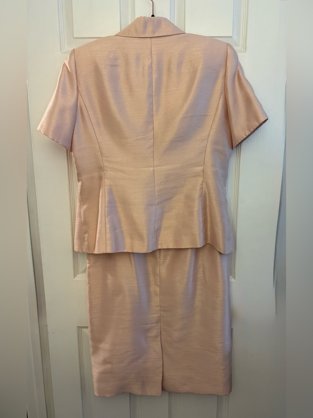 Le Suit Blush Pink Satin Two-Piece Skirt Suit Sz. 14 Career Mother-of-the-Bride - Picture 5 of 16